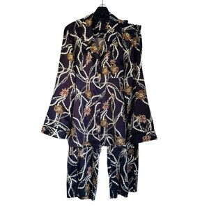 Soma Pearl Chain Necklace Silky Pajama Sleep Set Long Sleeve Top Pants Size XL